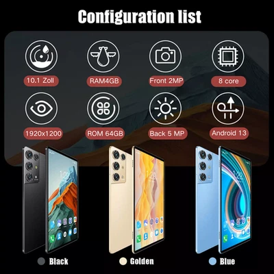 2024 Latest Tablet 64GB ROM 4GB RAM 10 inch Android13 Tablet 2SIM LTE 5G WiFi - Image 1 of 4