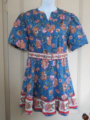 Mini Vestido JOIE Talla 14 Algodón Elástico Azul Acción de Gracias Francés Provincial Boho Foto 1 de 4