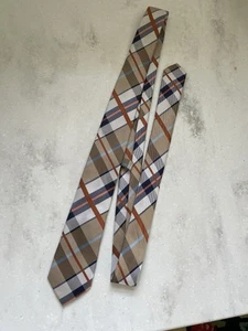 Vintage Hisdern Boys Neck Tie Classic Plaid Tan, Blue, Orange Hand Made - Picture 1 of 5