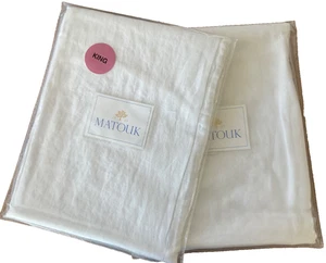 MATOUK~PORTO~2 King shams~100% stonewashed LINEN~white/white detail~M124~NWT~ - Picture 1 of 6
