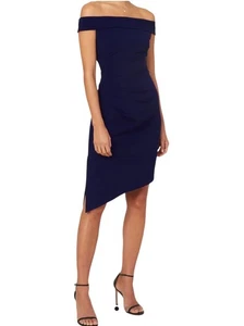 Abito da cocktail donna blu Milly taglia 6 alleato spalle scoperte orlo asimmetrico nuovo con etichette - Foto 1 di 17