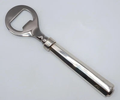 Abridor de botellas hexagonal de acero inoxidable con placa de plata fina Ralph Lauren vintage, 7" Foto 1 de 4