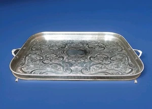 BANDEJA GRANDE PARA SERVIR PLATO SHEFFIELD PATAS DE GARRA DE BOLA VINTAGE PLATA SOBRE COBRE (C) - Imagen 1 de 15