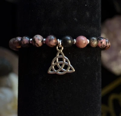 Pulsera Nudo Celta Rodonita Hecha a Mano Bruja Pagana Joyería Regalo Espiritual Foto 1 de 4