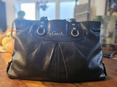 Coach Black Leather Tote Shoulder Bag Purse – Silver Hardware Logo Classic Style - Image 1 of 4