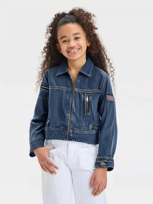 American Girl Kids Youth Floral Embroidered Zip Front Blue Denim Jacket Size XL - Image 1 of 4