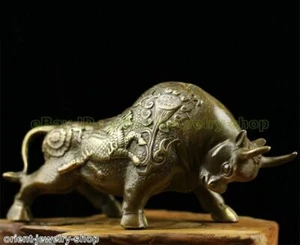Antique Saint Figurine 8inch Big Bronze Cattle Wall Street Bull Statue 8" - Picture 1 of 2