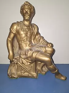 ANTIQUE AMERICAN STATUE SEATED SOLDIER WARRIOR SWORD MANTLE CLOCK TOPPER c.1880 - Picture 1 of 6