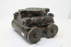 Antique Original Wooden Nandi Cow Engrave Multi Purpose Use Box On Wheels NH6307 - Picture 1 of 12