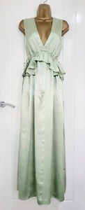 TOP SHOP Maxi Dress Peplum Frill Satin Sage Prom Ball Formal Size 14 Petite NEW - Picture 1 of 7