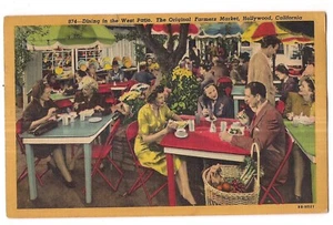 Esszimmer Westterrasse ORIGINAL BAUERNMARKT Hollywood CA Postkarte Leinen 1953 - Bild 1 von 2
