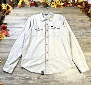 LRG Button Down Shirt Size Medium Mens Gray LRG Pockets Woven Thermal - Picture 1 of 12