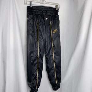 Girl's Youth Nike BV2751 Satin Feel Black Gold Polyester M Jogger Athletic Pants - Picture 1 of 4
