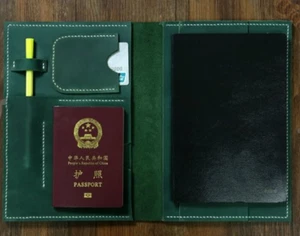 notebook book jacket cover slipcase pocket cow leather customize green H031 - Imagen 1 de 4