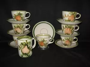 LOUISVILLE STONEWARE HARVEST (PEAR) CUPS & SAUCERS - SEVEN SETS PLUS ONE MUG - Picture 1 of 1