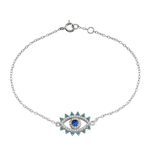 Brazalete de plata de ley 925 chapado en oro blanco con circonita cúbica de mal de ojo 8" ajustable - Imagen 1 de 1