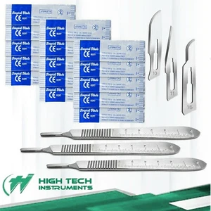 3 Stainless Steel Scalpel Handle #3 + 30 Surgical Sterile Blades #10 #11 #15 - Picture 1 of 3