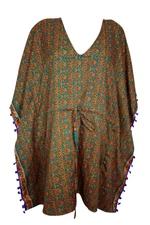 Bohemian Kaftan Dress Recycled Sari Kimono Sleeves Beach Caftan XL