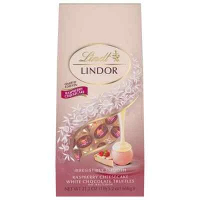 *A granel* Lindt Lindor 21 oz PASTEL DE QUESO FRAMBUESA Trufas de chocolate blanco BB 11/25 Foto 1 de 4