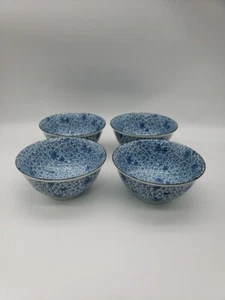 Set of 4 Vintage Japanese Porcelain Blue Bowl for Rice or soup - Picture 1 of 8