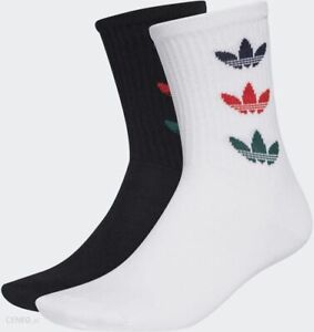 Adidas Men's Trefoil Cuff Crew Socks 2 Pack Black White (US 9-10.5   EU 43-45)