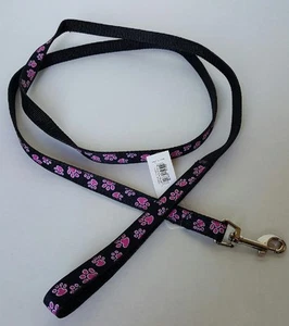 6' Dog Leash With Colorful Pink Paw Print Design - Picture 1 of 3