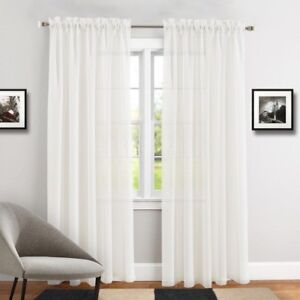 PURE WHITE SLOT TOP SHEER SOFT FOLD VOILE CURTAIN PANELS48" 54" 72"81" 90" DROPS