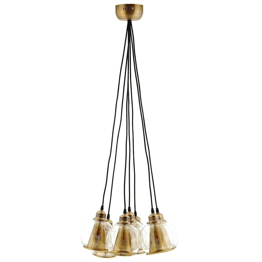 Modway Peak Brass Cone and Glass Globe Cluster Pendant Chandelier Eei-3083