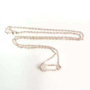 N0136 Dainty Rose Gold Tone Base Rhinestone Mini Safety Pin Pendant Necklace - Picture 1 of 6