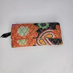 Vera Bradley Geldbörse Damen 8,5" groß rosa Blumen gesteppt Chevron magnetisch - Bild 1 von 5