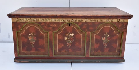 Pine Trunk or Blanket Chest in Original Decorative Paint, dated 1848 Cover