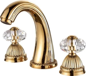 Gold PVD Widespread 8" 3 Holes lav bathroom sink faucet with Crystal handles NEW - Picture 1 of 5