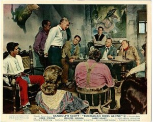 Buchanan Rides Alone original Lobby Card Randolph Scott court room scene
