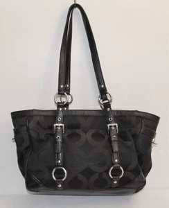 Coach Signature 19404M Gallery Op Art Black Satin & Leather Shoulder Purse Bag - Picture 1 of 7