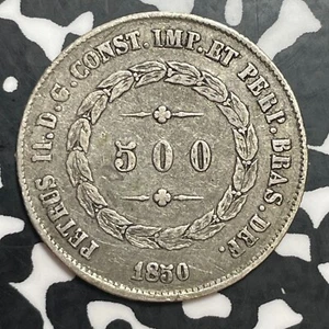 1850 Brazil 500 Reis Lot#T1270 Silver! Scarce! - Picture 1 of 2