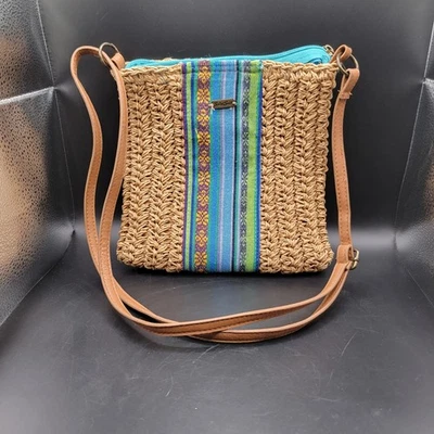 Sun 'N' Sand Boho Hippy Turquoise And Tan  Woven Purse Bag Crossbody Some Damage - Image 1 of 4