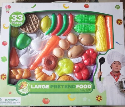 Colorido 33 Piezas PRETENDER JUGAR COMIDA Set Panes Fingir Frutas y Verduras Niños Foto 1 de 2