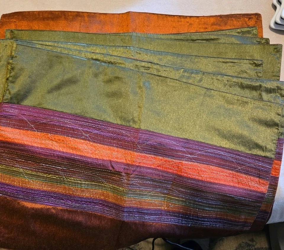 Crate & Barrel Green, Maroon, Rust Table Runner, 87" x 14", (8) Placemats EUC - Image 1 of 1