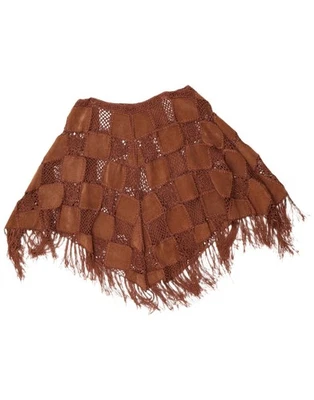 Poncho feminino vintage camurça tamanho único marrom geométrico BX11 - Imagem 1 de 2