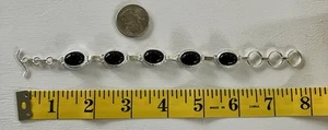 Black Onyx Gemstone 925 Silver Bracelet 8” Adjustable - Picture 1 of 2