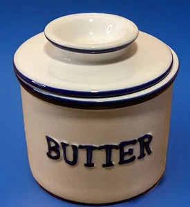 Vintage weiß & blau Keramik Butterglocke mit Deckel doppelseitig  - Bild 1 von 8