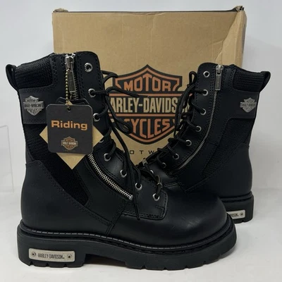 NEW Harley Davidson Mens 8.5 Paraspinna Black Leather 9" Moto Biker Boot Zip - Image 1 of 4