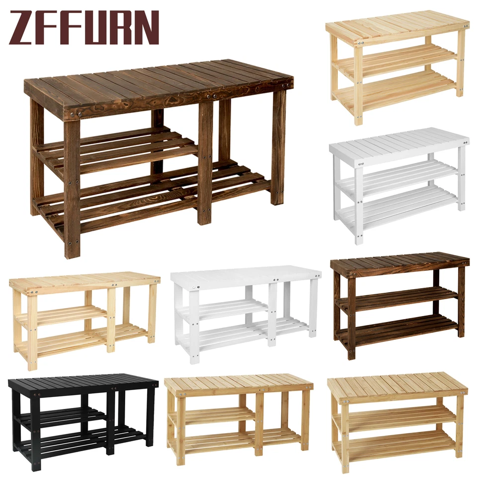 3 Tier Soild Wooden Shoe Rack Storage Bench Seat Shelf Organizer Unit Entryway - Image 1 of 1