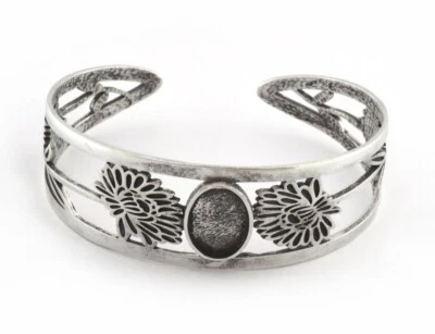 Pulsera Flor Ovalada en Blanco Base Ajuste Bisel Antiguo Plateado Latón 3001 Foto 1 de 3