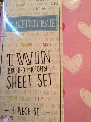 Juego de sábanas dobles corazones rosas blancos microfibra cepillada nuevo en paquete 3 piezas #tiempo de dormir Foto 1 de 4