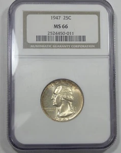 1947 Washington Quarter CERTIFIED NGC MS 66 Silver 25c - Imagen 1 de 4