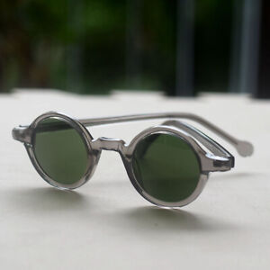 Vintage roung green sunglasses men's gray frame green glass round lens UV400 S