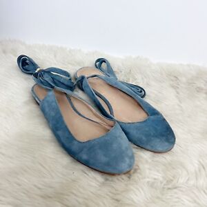 Madewell Suede Blue Ballet Lace Up Flat April Size 7.5