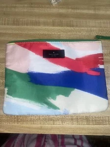 KATE SPADE Cosmetics Makeup Travel Bag Bold Paint Brush Strokes Zip Top - Picture 1 of 6