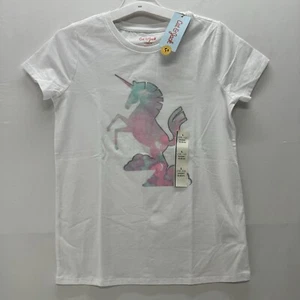 Girls Tie-Dye Unicorn T-Shirt L 10/12 Cat & Jack White W Pastel Glitter Graphic - Picture 1 of 9